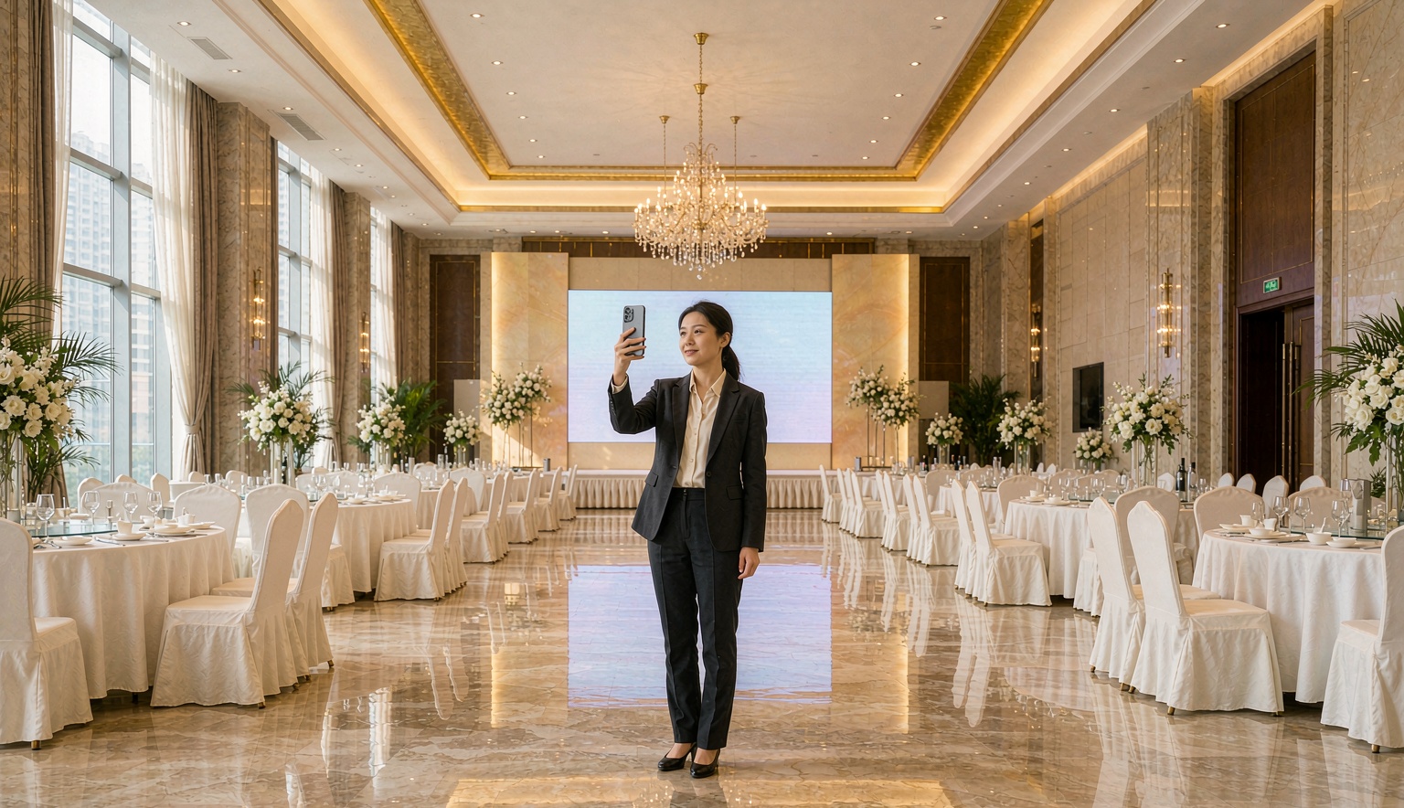 婚宴看场跑一趟不容易,诺云直播把宴会厅和档期摆进直播间